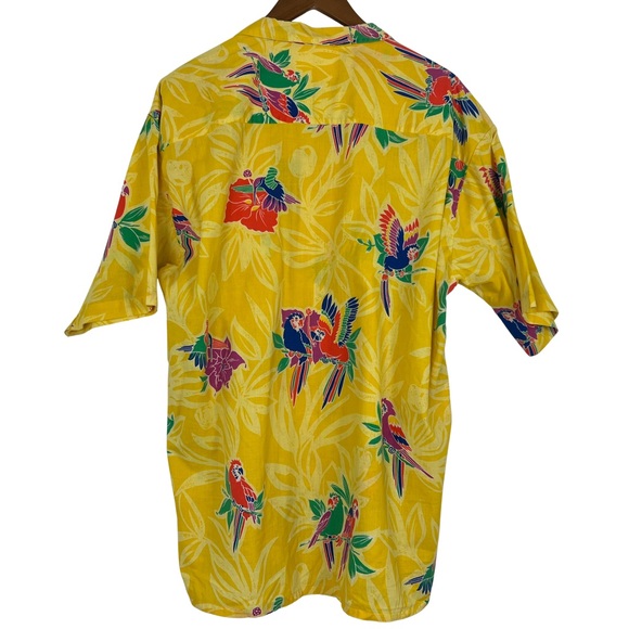 Vintage Men’s Yellow CC Sport Hawaiian Shirt with Birds Union Made USA Size XL - Picture 6 of 10